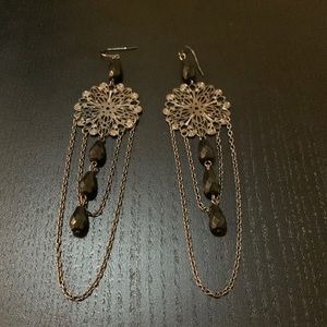 Black bead and chain Earrings